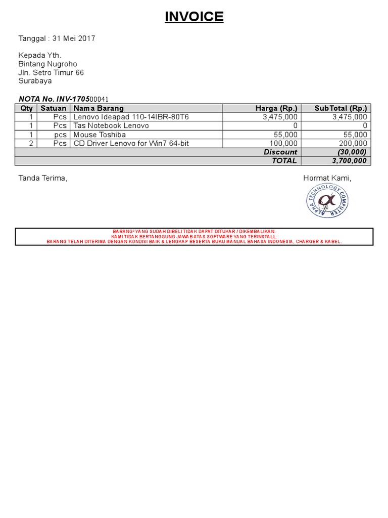 Nota Penjualan Laptop