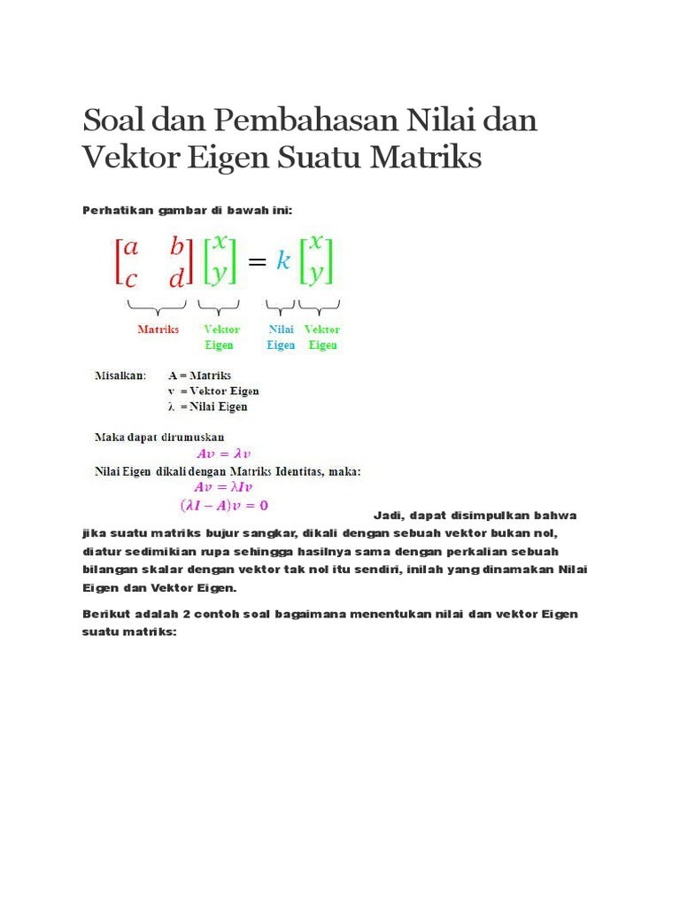 Contoh Soal Nilai dan Vektor Eigen | PDF | Metode & Bahan Ajar | Sains ...