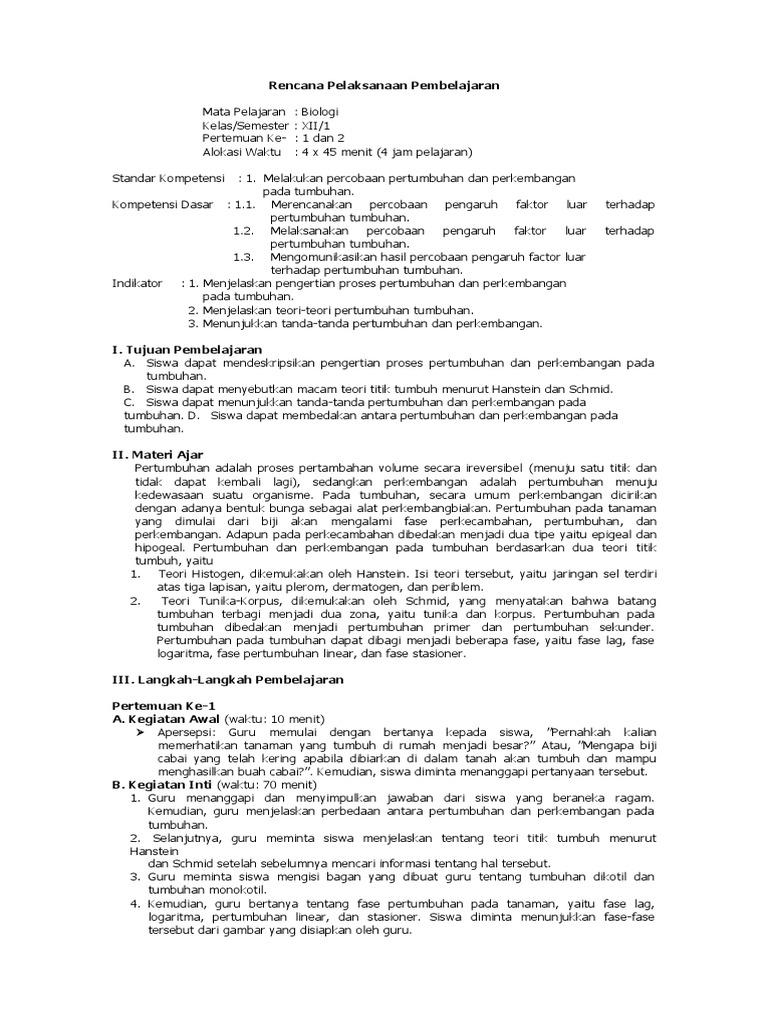 RPP Biologi Sma Kelas Xii | PDF