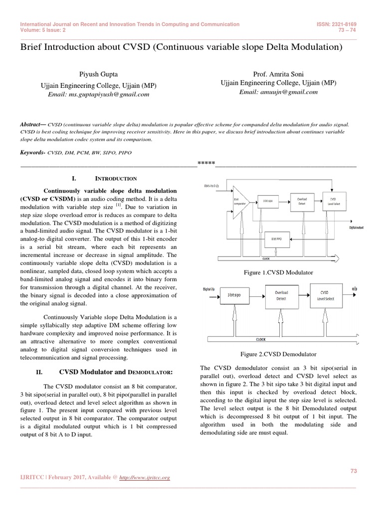 Overview of CVSD Modulation Techniques | PDF | Modulation | Signal ...