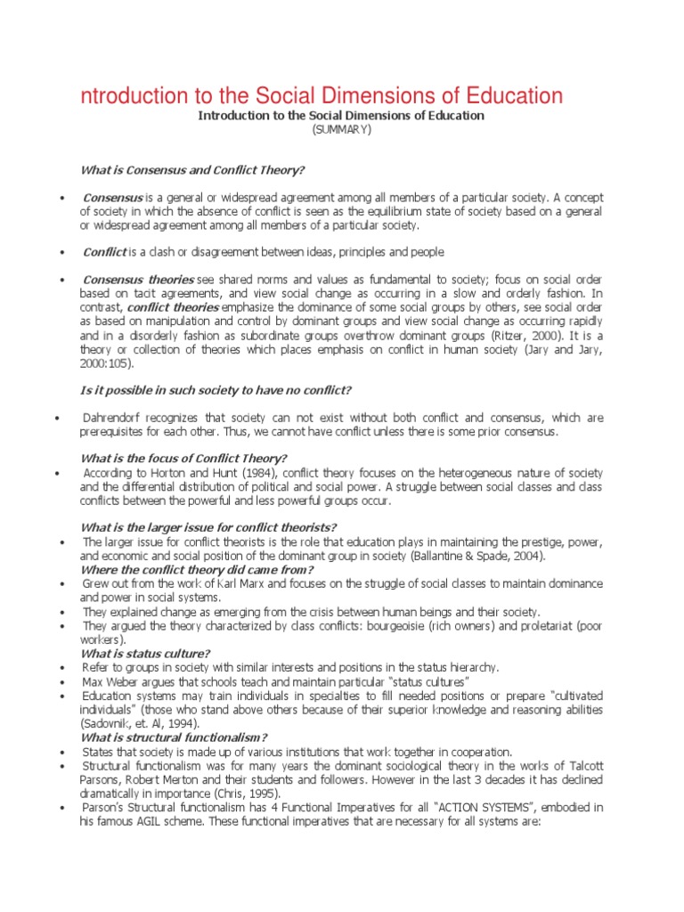 Introduction To The Social Dimensions of Education | PDF | Sociological ...