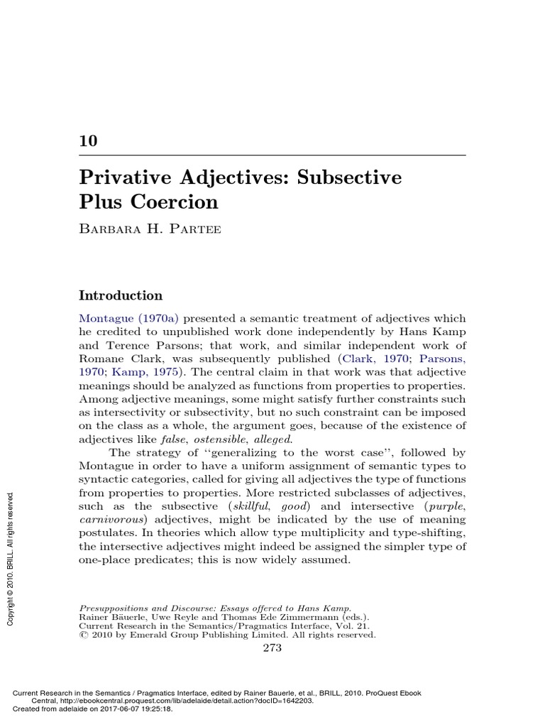 Partee, B. H. 2010, Privative Adjectives Subjsective Plus Coercion