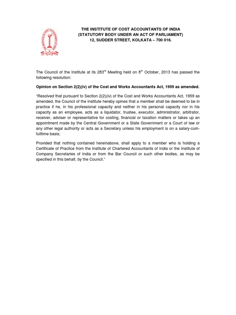 The Institute of Cost Accountants of India (Statutory Body Under An Act of Parliament) 12