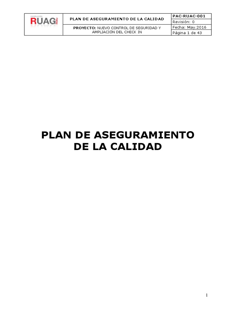 Plan de Calidad para Nuevo Control de Seguridad | PDF | Recursos ...