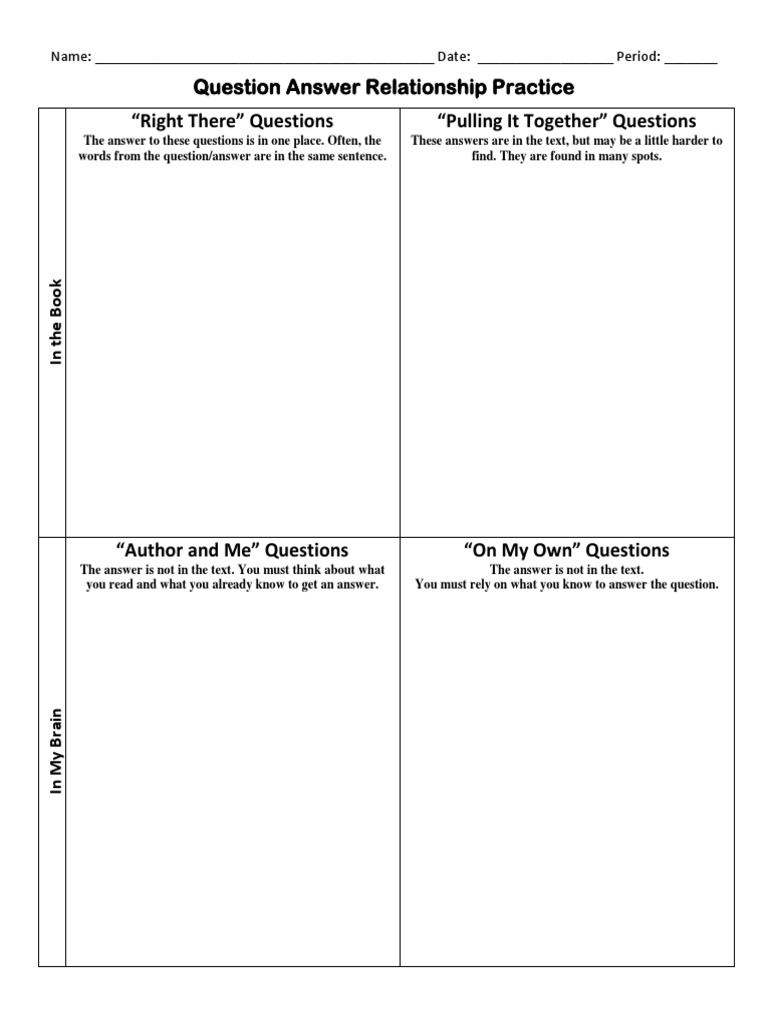 QAR Graphic Organizer and Question Stems | PDF | Cognitive Science |  Epistemology