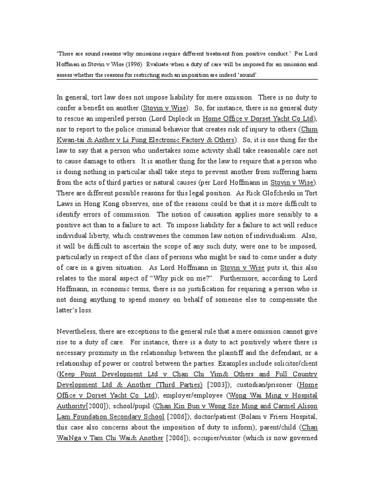 Breach of duty of care essay image