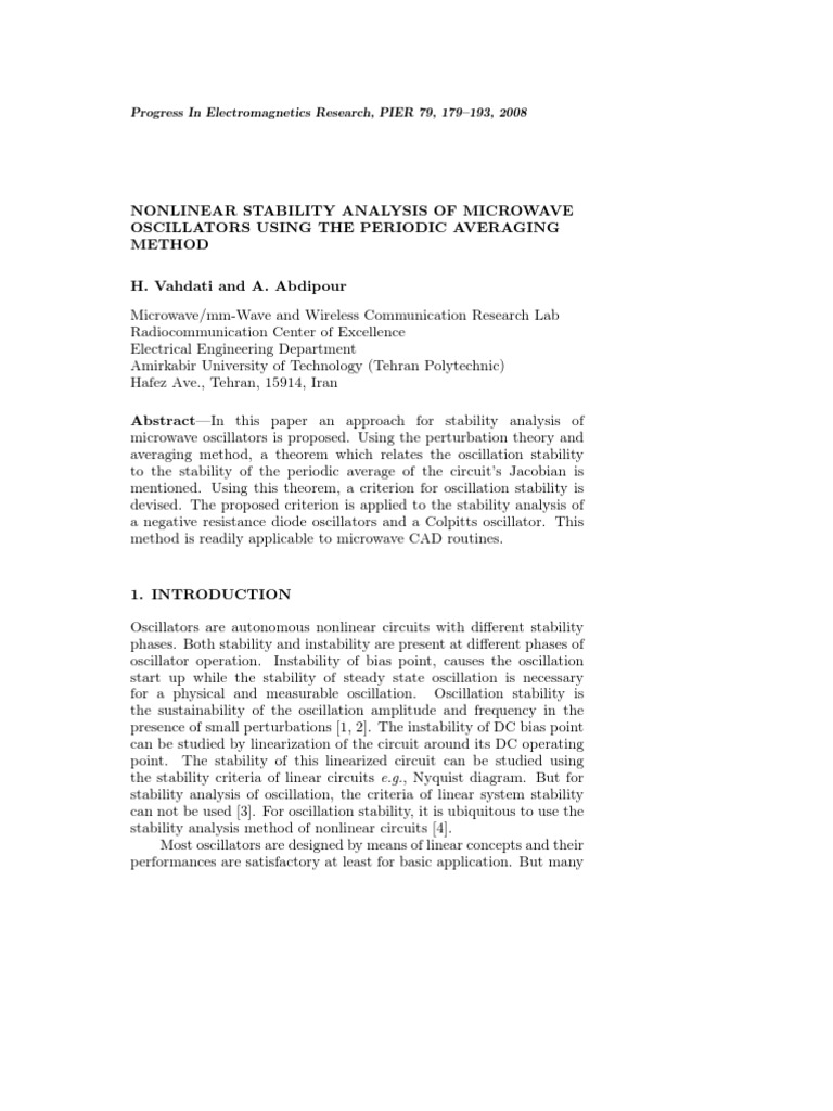 Nonlinear Stability of Microwave Oscillators | PDF | Stability Theory ...