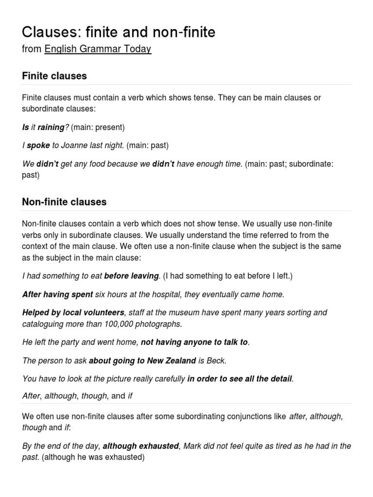 Finite vs Non-Finite Clauses Explained | PDF | Foreign Language Studies