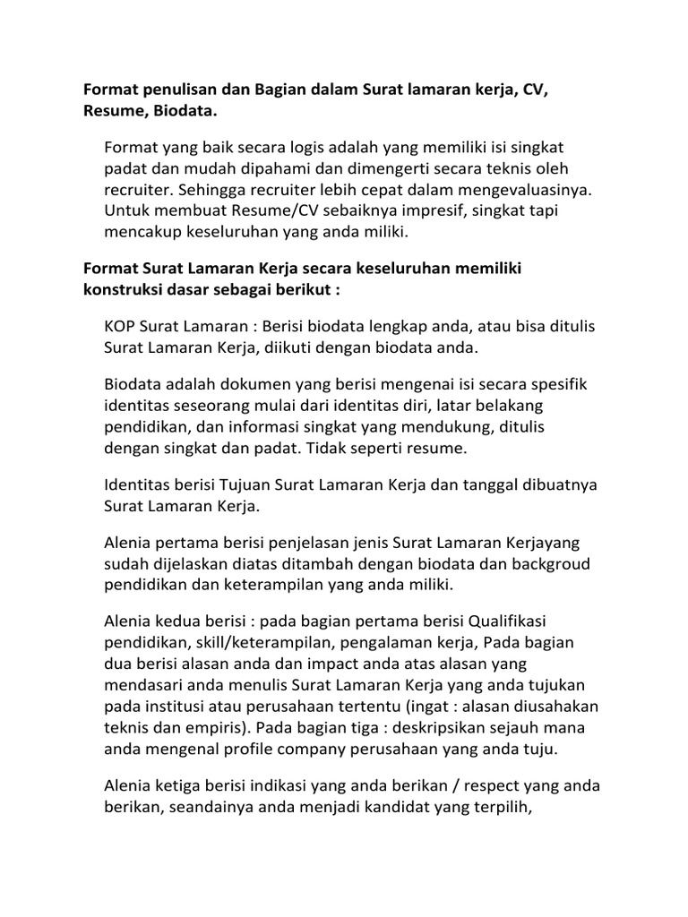 Bagian Bagian Dalam Surat Lamaran Pekerjaan - Contoh ...