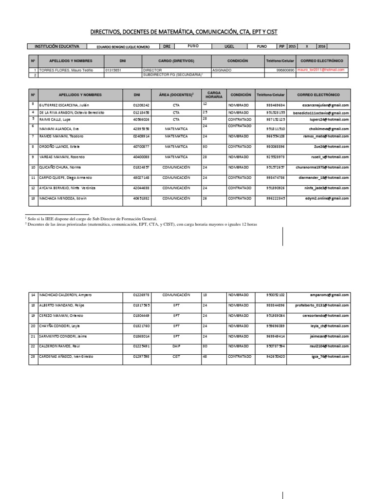 Formato de Datos de Docentes (1) Jec2017 | PDF
