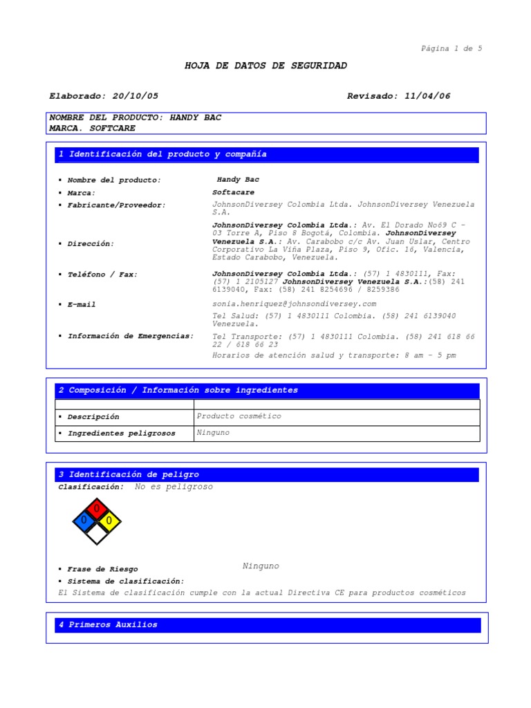 MSDS Softcare Handy Bac