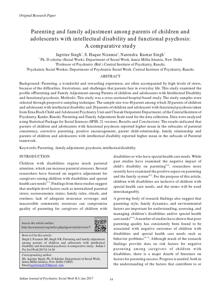 Parenting and Family Adjustment Among Parents 14-20 PDF | PDF ...