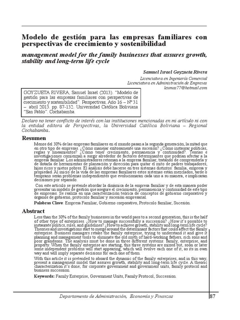 Modelo de gestión para empresas familiares | PDF | Familia | Toma de ...