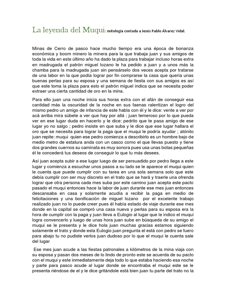 La Leyenda Del Muqui | PDF | Ocio