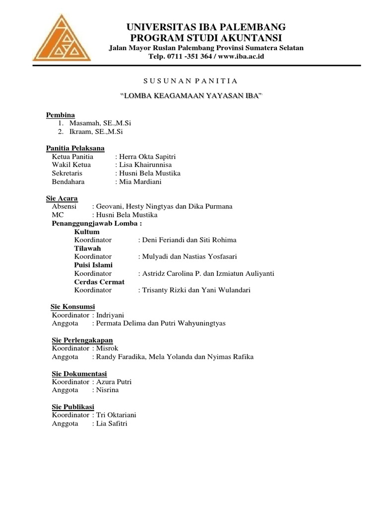 Susunan Panitia Lomba