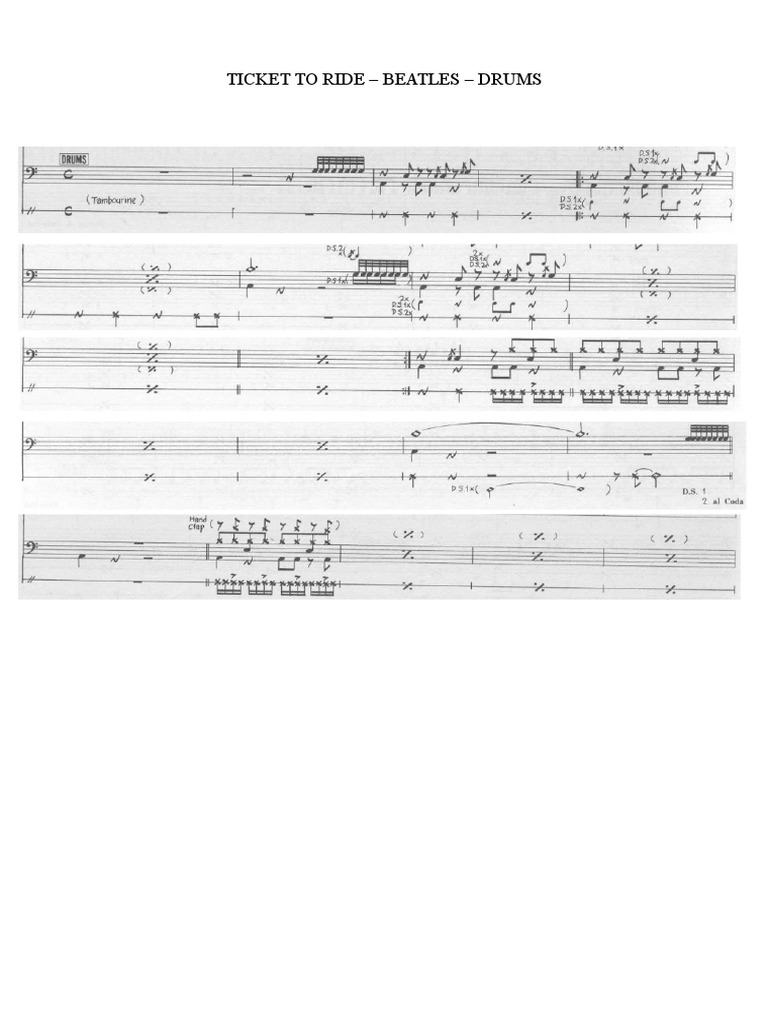 Ticket To Ride Beatles Drums PDF