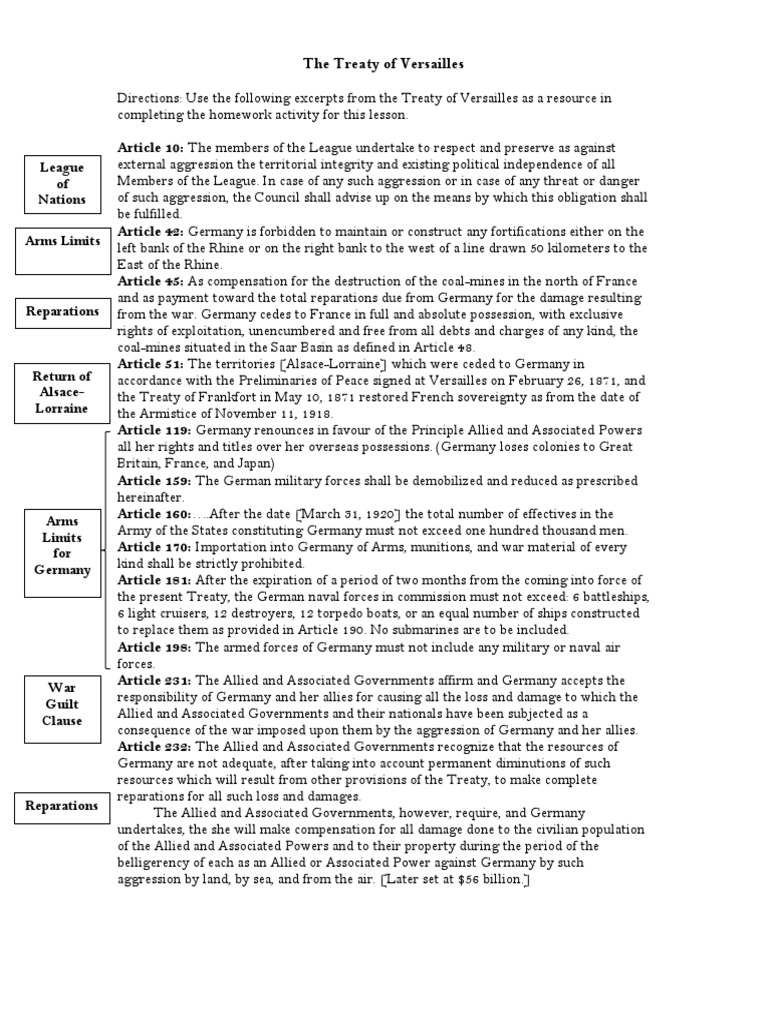 The Treaty of Versailles | PDF | Treaty Of Versailles | World War I ...