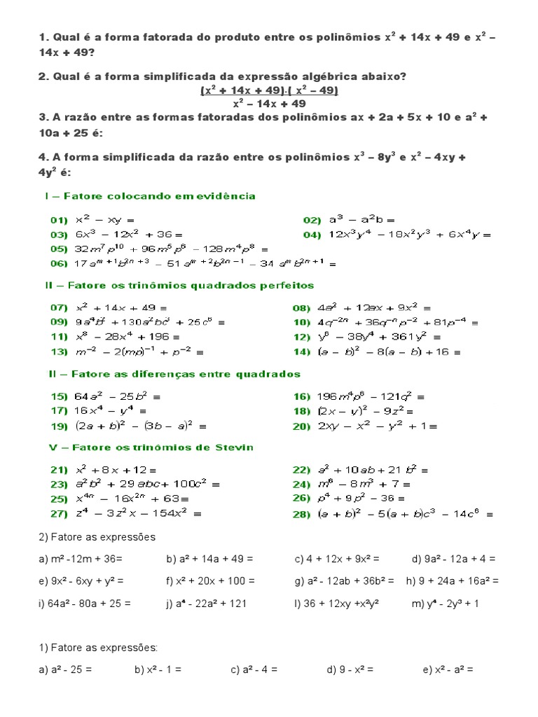 Exercícios de Fatoração para 8º Ano | PDF | Ensino de Matemática
