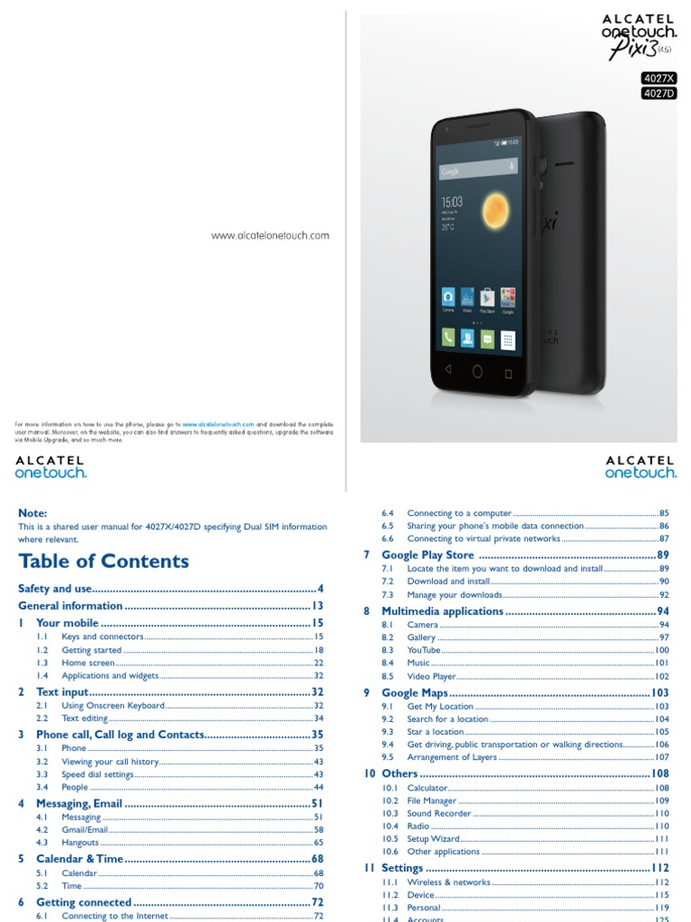 Alcatel Onetouch - Pixi 3 - Guide.pdf | Mobile Phones | Battery Charger