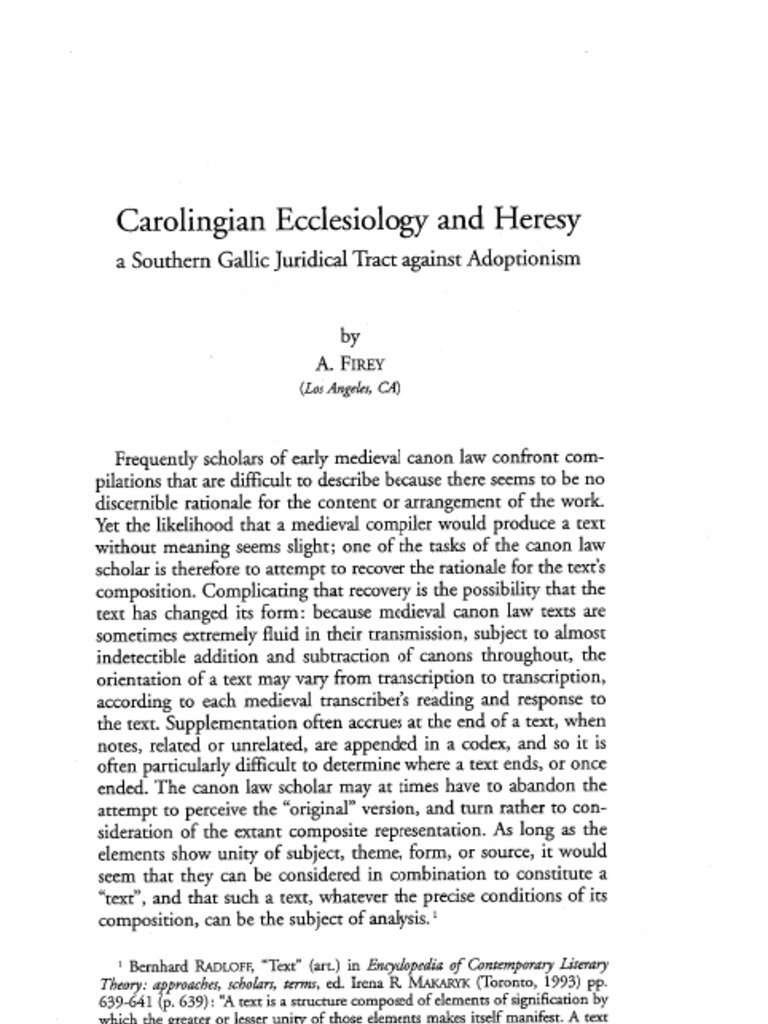 Carolingian Ecclesiology and Heresy A Southern Gallic Juridical Tract ...