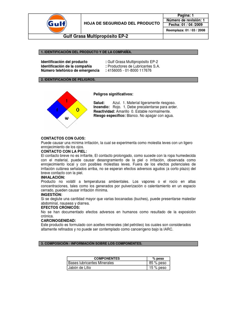 Grasa Multiproposito EP2 MSDS PDF PDF