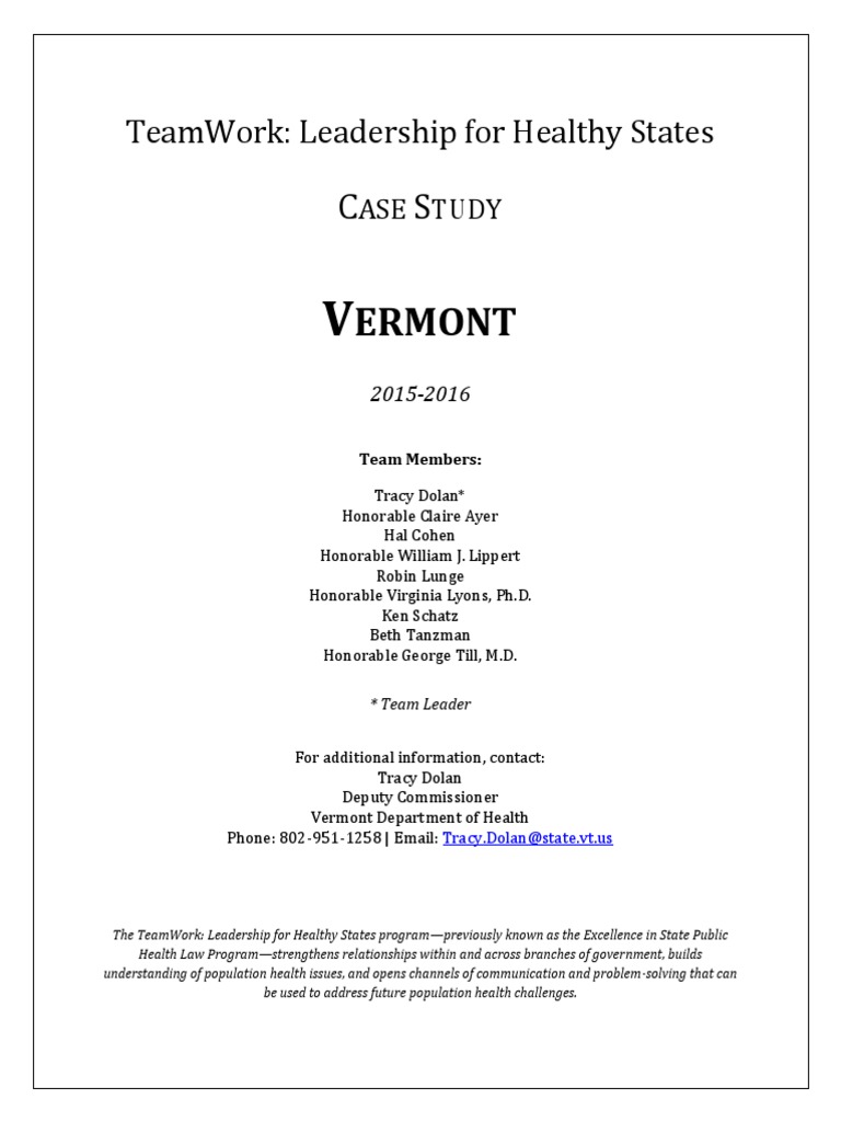 TeamWork: Leadership For Healthy States Vermont Case Study | PDF ...