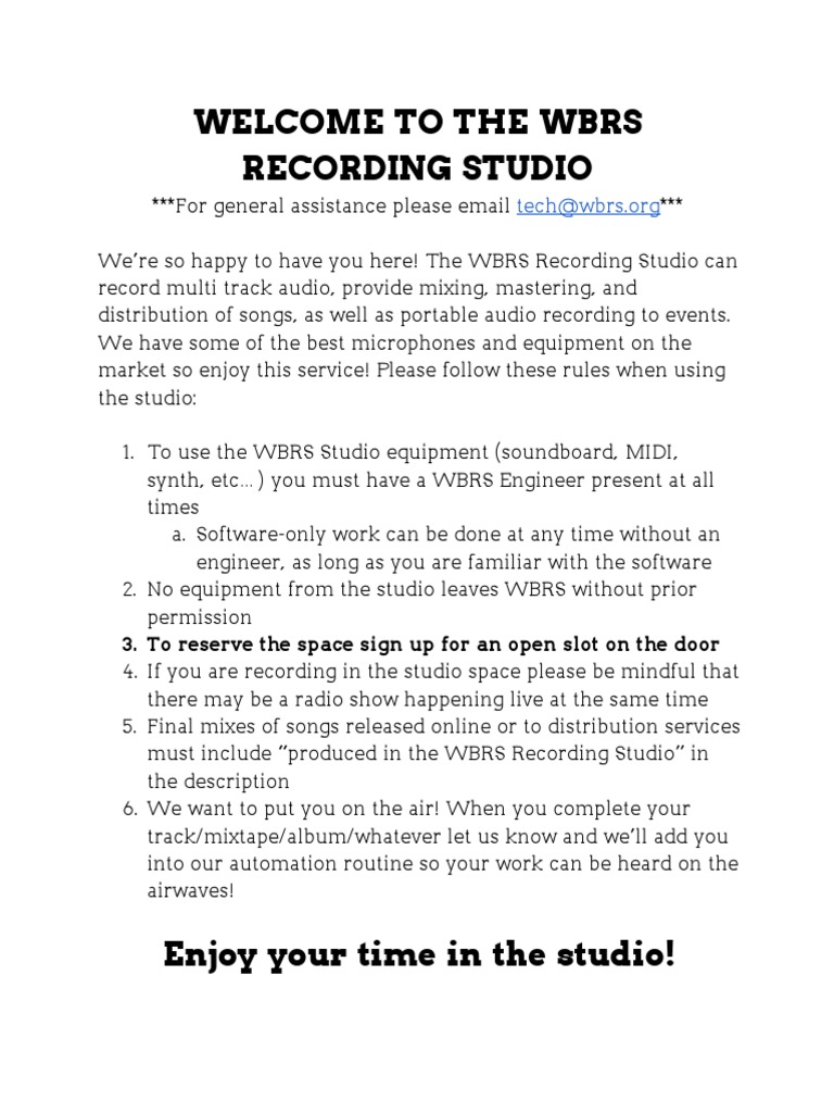 WBRS Recording Studio Guidelines | PDF
