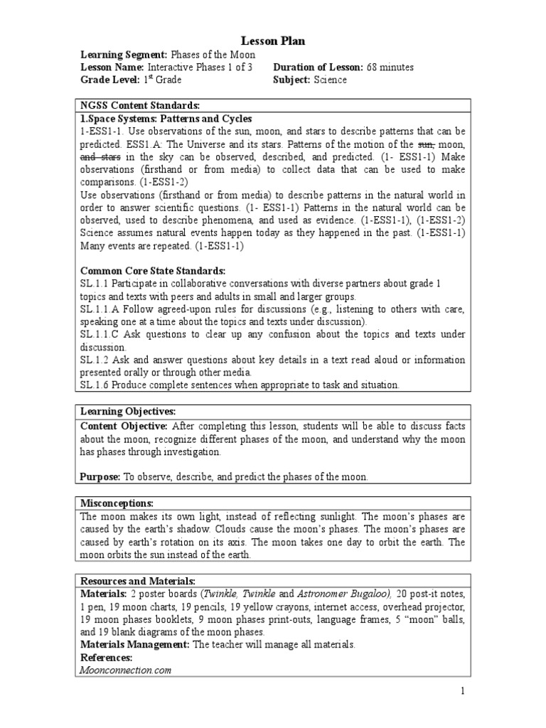 1st Grade Moon Phases Lesson Plan | PDF | Moon | Astronomy