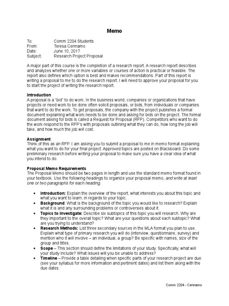 Research Proposal Memo 18  PDF  Request For Proposal  Memorandum