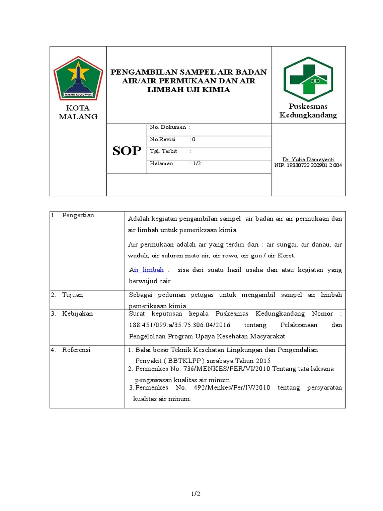 Sop Air Pengambilan Sampel Limbah Kdg 5