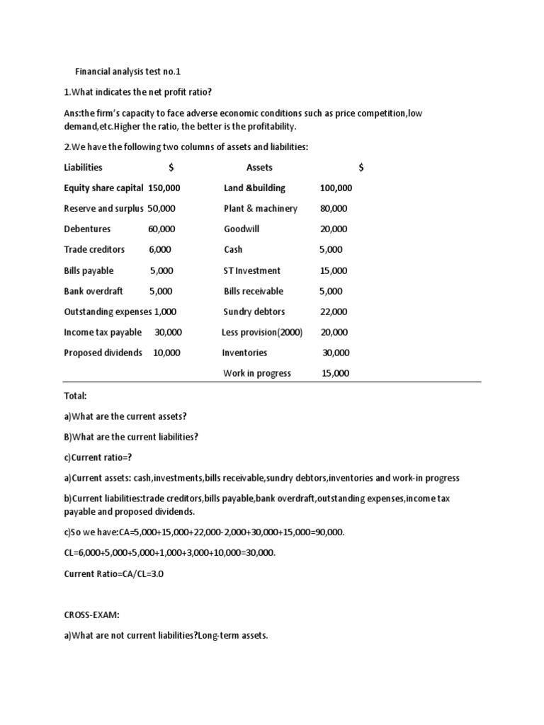 Financial Analysis Tests Balance Sheet Bonds (Finance)