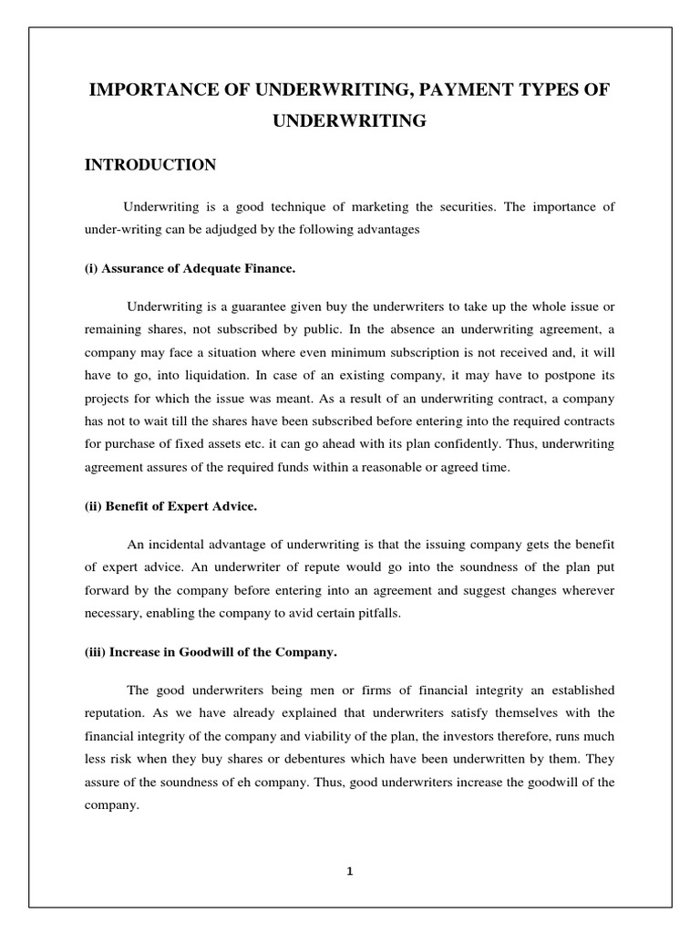 2.imp of Underwriting, Payment Types of Uw | PDF | Underwriting | Insurance