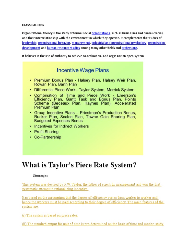 What Is Taylor's Piece Rate System? | PDF | Piece Work | Business
