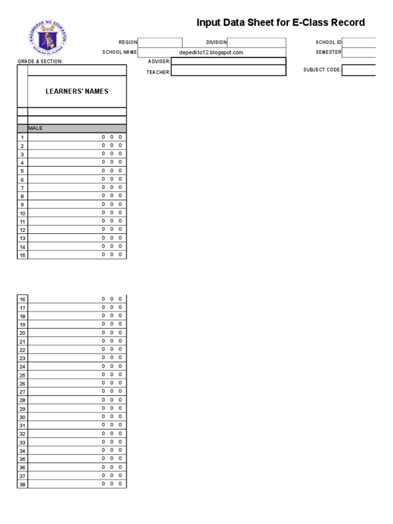 Shs e class record pdf