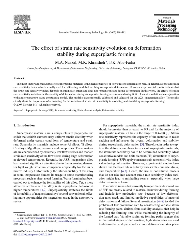 The Effect of Strain Rate Sensitivity Evolution On Deformation ...