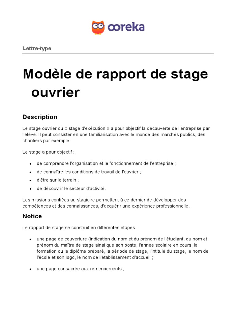 Rapport De Stage Pdf Business Environnement Naturel