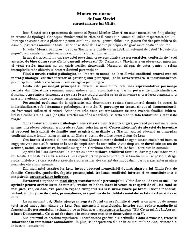 Moara Cu Noroc(Ioan Slavici)-Caracterizarea Lui Ghita