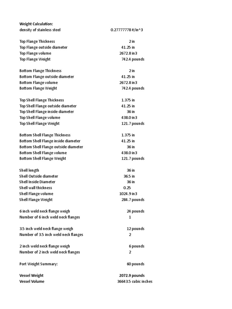 NASA Vacuum Vessel Weight and Volume Calculations | PDF | Pounds Per ...