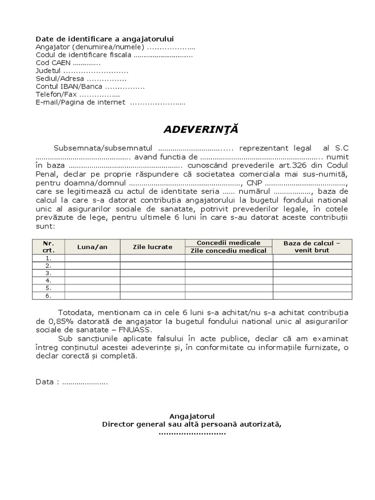 Adeverinta Angajator Medical Venituri