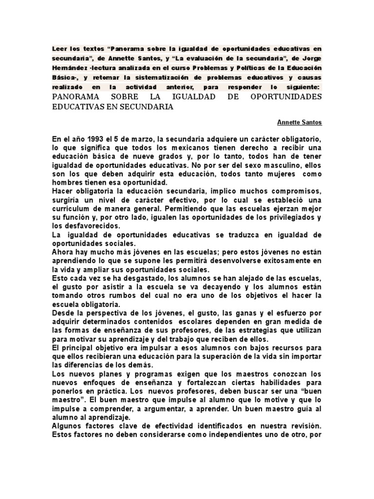 Igualdad de Oportunidades en Educación | PDF | Liderazgo | Educación ...