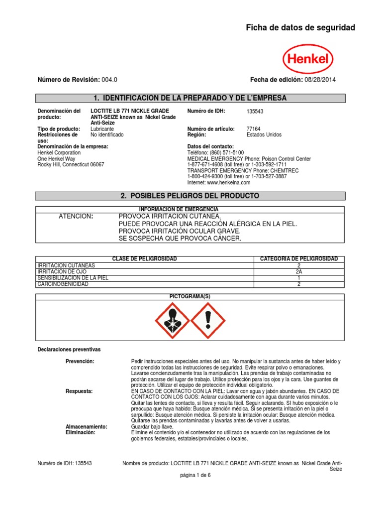 MSDS Loctite LB 771 PDF Mercurio (Elemento) Petróleo