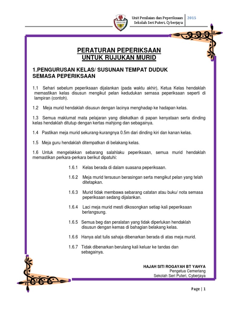 Peraturan Peperiksaan Ssp Pelan Contoh Susunan Meja 2015
