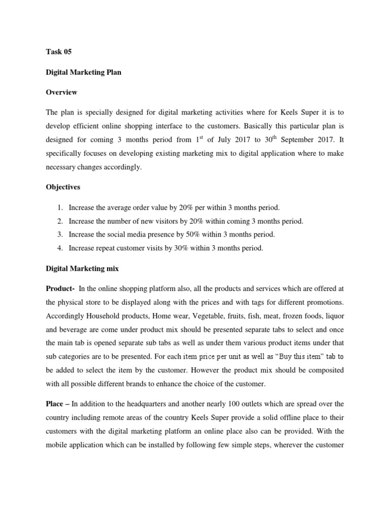 Digital Marketing Plan Pdf Online Shopping Digital Marketing