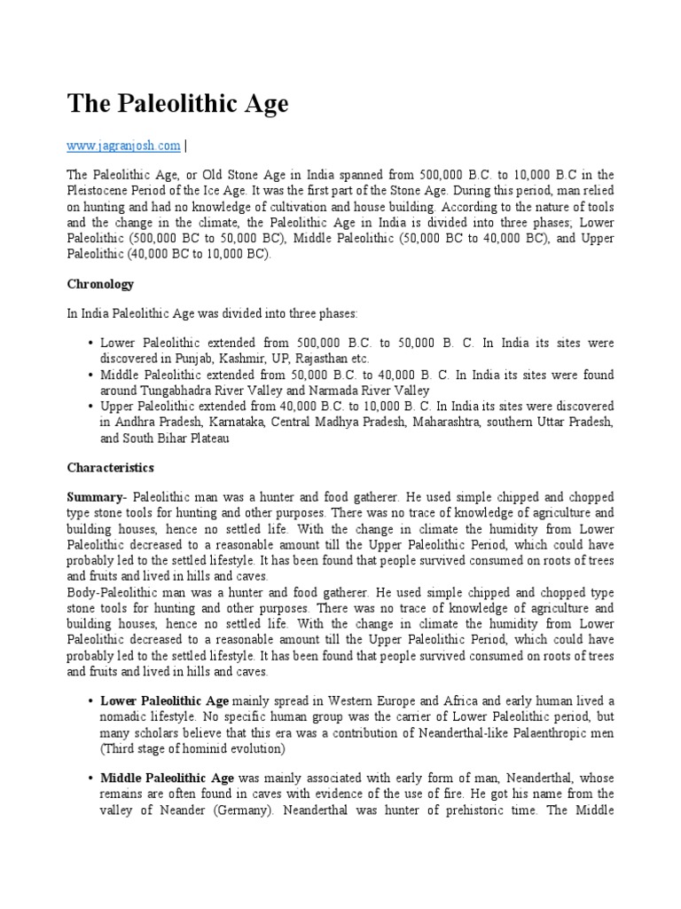 Paleolithic and Mesolithic Ages in India | PDF | Paleolithic | Neolithic
