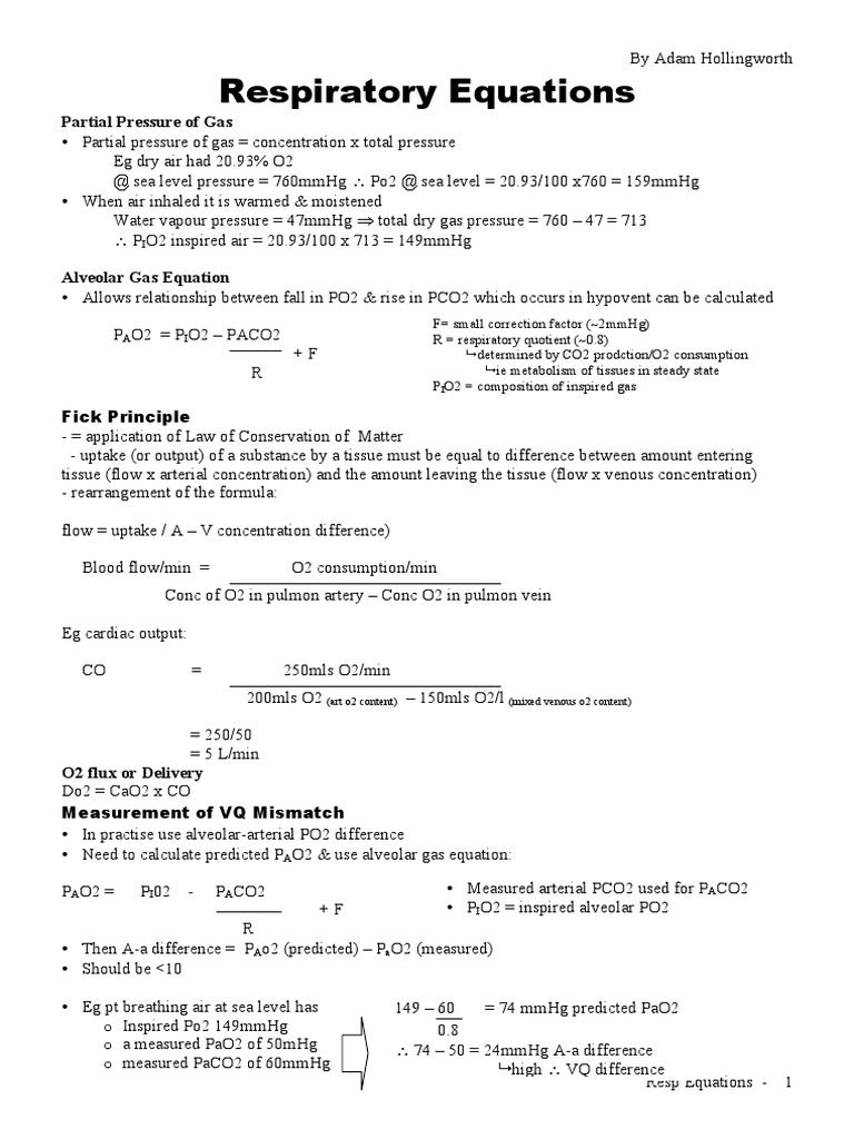 RespiratoryEquations (Adam Hollingworth) Blood Physiology Free