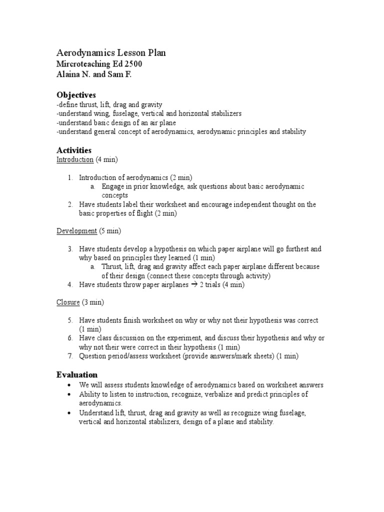 Aerodynamics Lesson Plan Overview | PDF