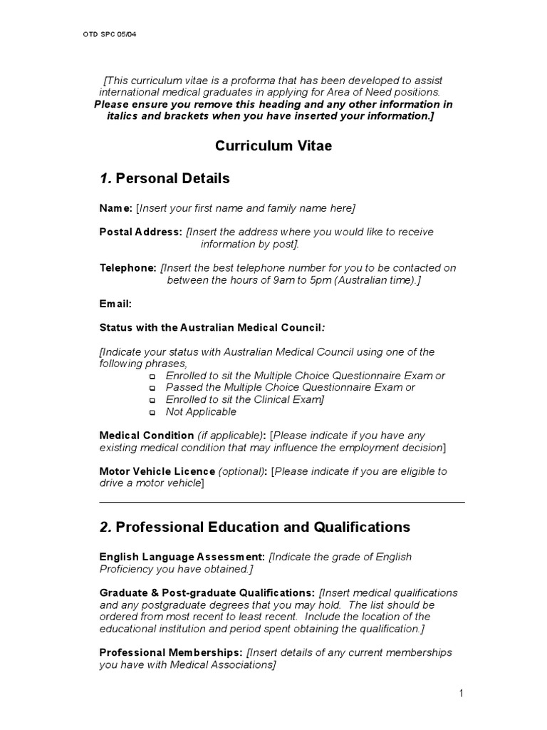 Proforma CV for Medical Graduates | PDF | Postgraduate Education | Test ...