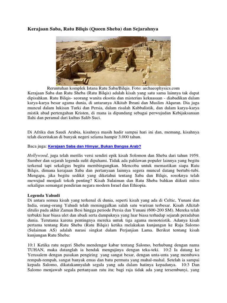 Sejarah Kerajaan Saba dan Ratu Bilqis | PDF