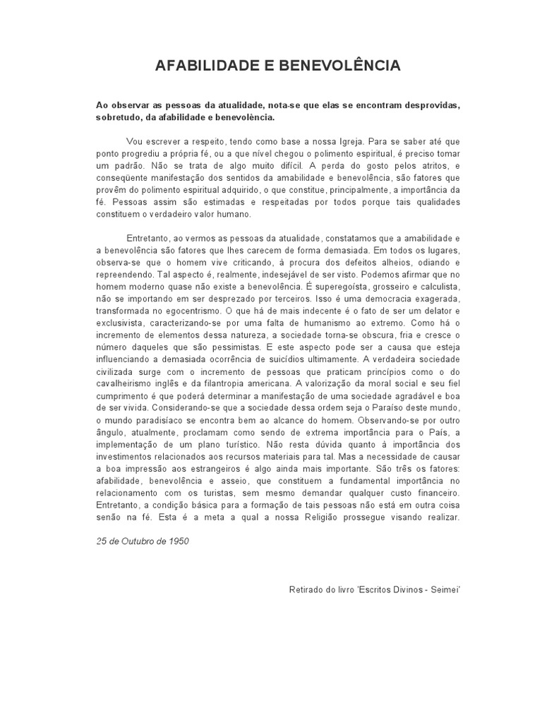 Afabilidade e Benevolência PDF | PDF | Fé | Turismo