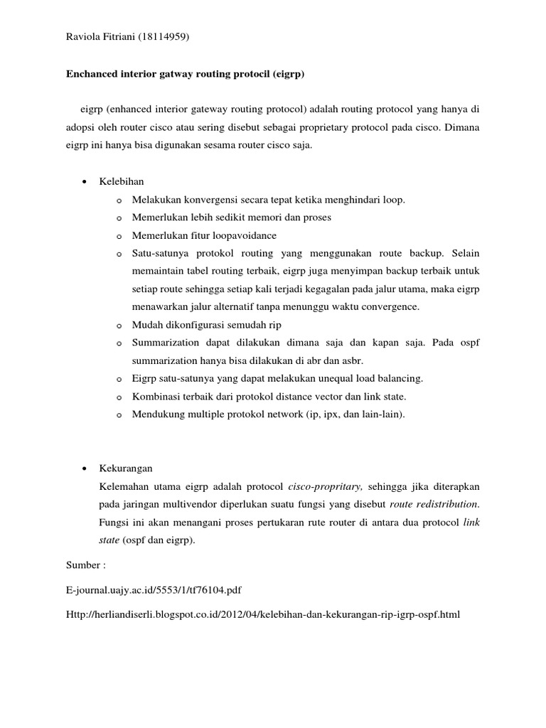 Kelebihan Dan Kekurangan EIGRP Kelebihan Dan Kekurangan EIGRP